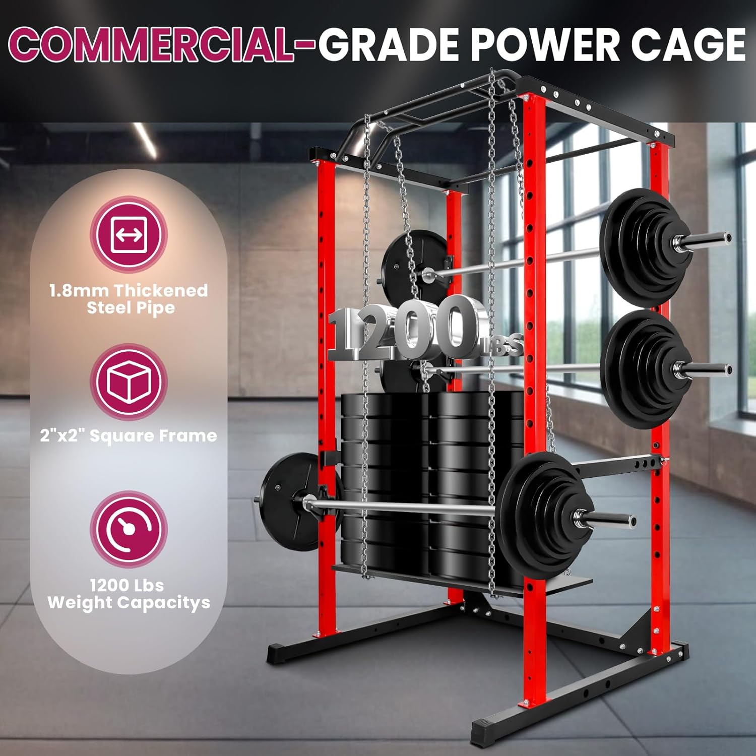 RQR RQR Heavy-Duty Power Cage – 1200 LBS Capacity & Adjustable Safety Spotter Arms - Image 5