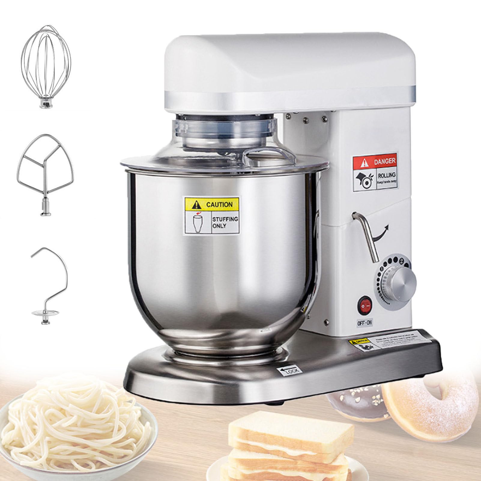 Robot da Cucina Elettrico da 500W, Robot da Cucina A 3 velocità, Robot da Cucina Domestici con Gancio per Impastare, Frusta E Sbattitore, per Torte da Cucina Professionale White-5L