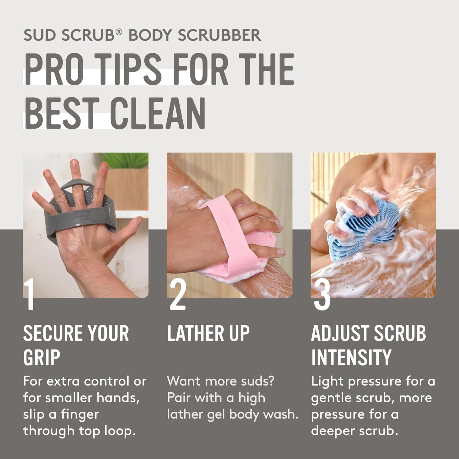 Sud Scrub® Antimicrobial Silicone Body Scrubber, Exfoliating Body Scrubber for Sensitive Skin, Eco Friendly Shower Scrubber for Body, Silicone Body Brush for Showering, Clay - Image 7