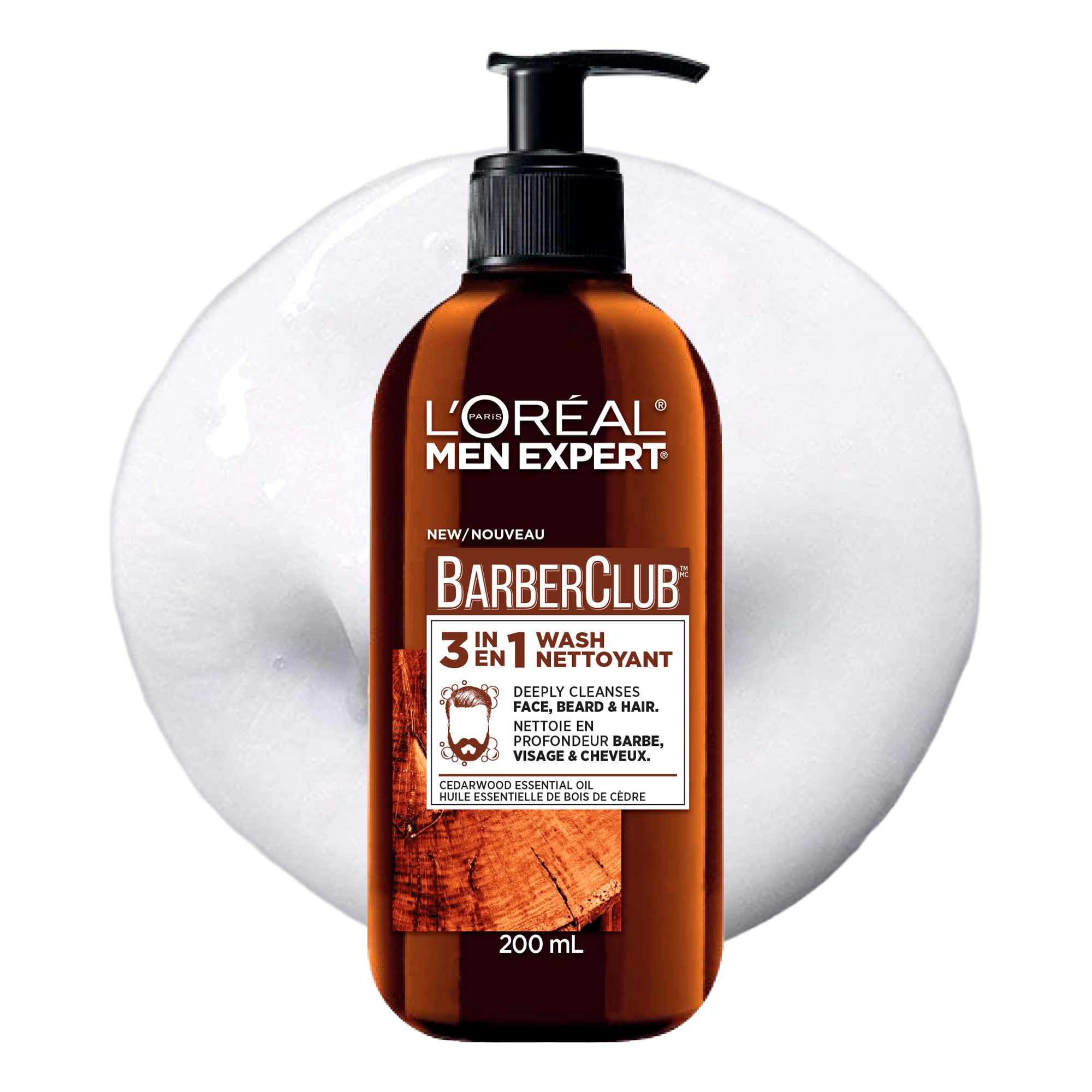L'Oreal Paris Men Expert BarberClub 3-in-1, Face Wash, Beard Wash, Beard Shampoo, Cleanses and Conditions Skin with Face Cleanser, with Cedarwood Essential Oil, 200ml