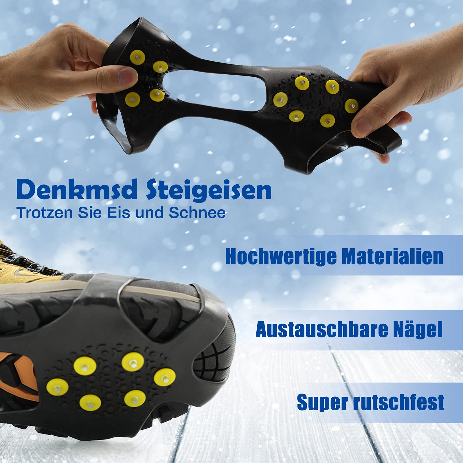 Picos para zapatos, crampones con 10 puntas, antideslizantes para zapatos, cadenas de nieve, para deportes al aire libre y montañismo