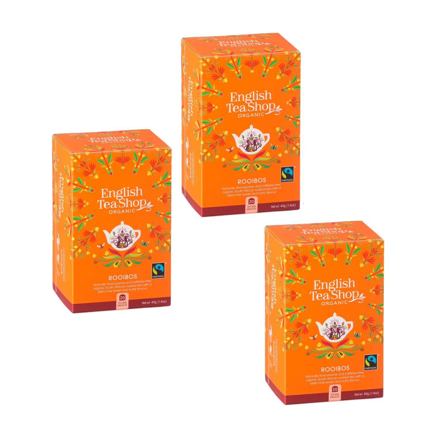 English Tea Shop | Rooibos Sudafrica No Caffeina Filtri in Eco Box | The Rosso Deserto Rilassante | Infusione Bio Rooibos - 3 x 20 Bustine