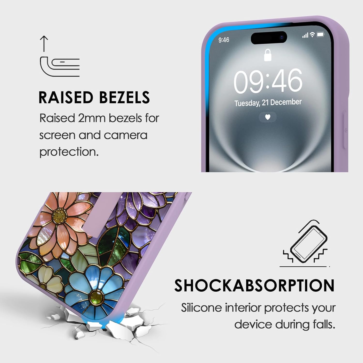Compatible with iPhone 16 Case with Finger Hand Strap Stand, Cute Aesthetic Flowers Floral Phone Case for Women Men, Compatible with MagSafe Protective Cover, Purple Flowers
