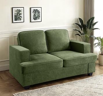 Modern Velvet Loveseat, Comfortable 2 Seater Couch with Deep Seating and High Density Foam, Loose Back Cushions, Wide Arms, Living Room Furniture for Home, Apartment, Office, Green