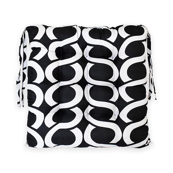 Kuber Industries Cushion Pillow for Chair Comfort Seat Cushion Microfiber Square Chair Pad with Ties Chair Cushion for Sitting Geometric Printed Black