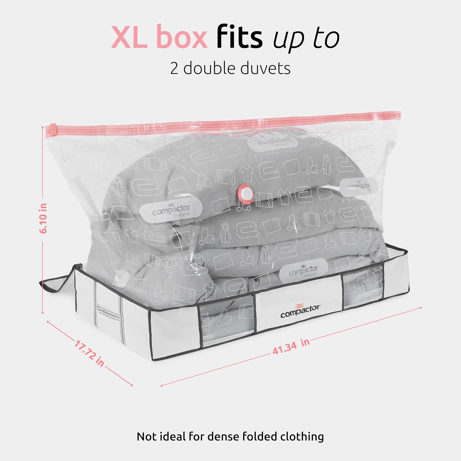 Compactor Vacuum Storage Bag with Semi-Rigid Structured Box, Polypropylene & Nylon Vacuum Storage Bags, Vacuum Seal Bags for Clothing and Bedding, Closet Organizer (White, X-Large)