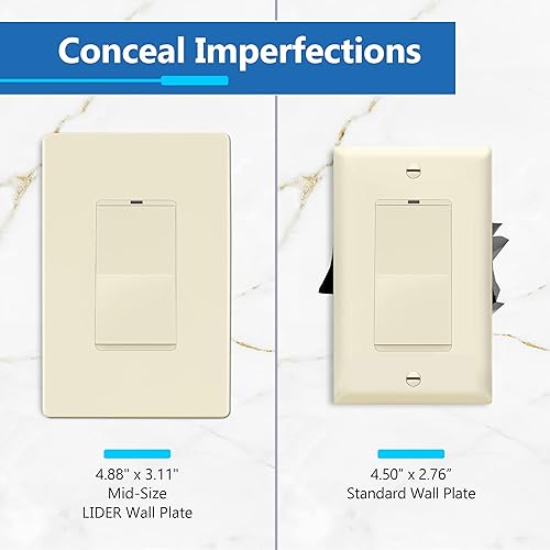 Miniatura 236 de LIDER - Cubierta decorativa de interruptor doble con acabado mate, placa de pared sin tornillos, tamaño mediano, 2 bandas, 4.88 x 4.92 pulgadas