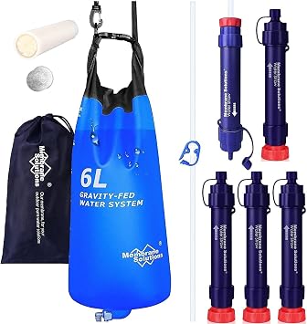 Membrane Solutions Pro 6L Gravity Water Filter with 4 Extra S2 Water Filter Straws and Extra Replacement Filter Cartridge