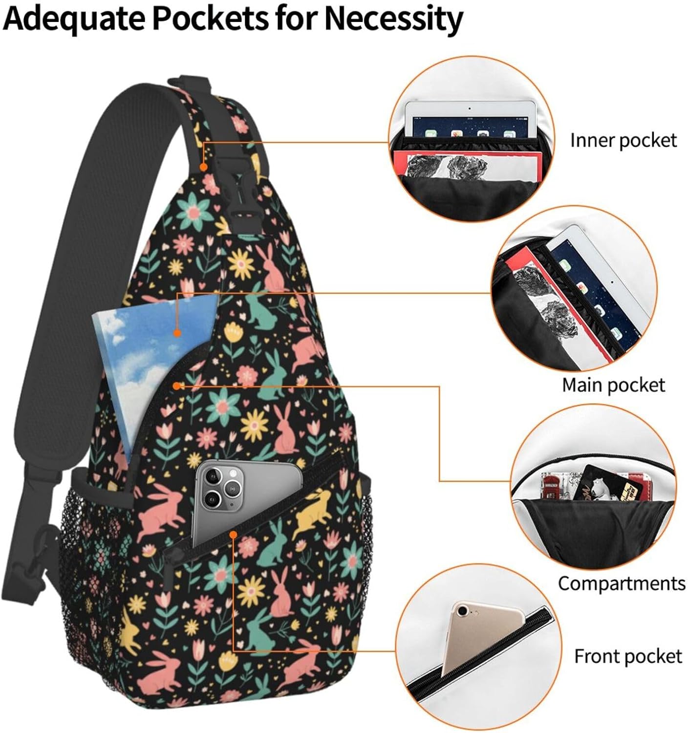 Easter Bunny Crossbody Sling Bag For Women & Men - Adjustable Easter Chest Shoulder Bag - Spring Holiday Daypack Gift - Image 4