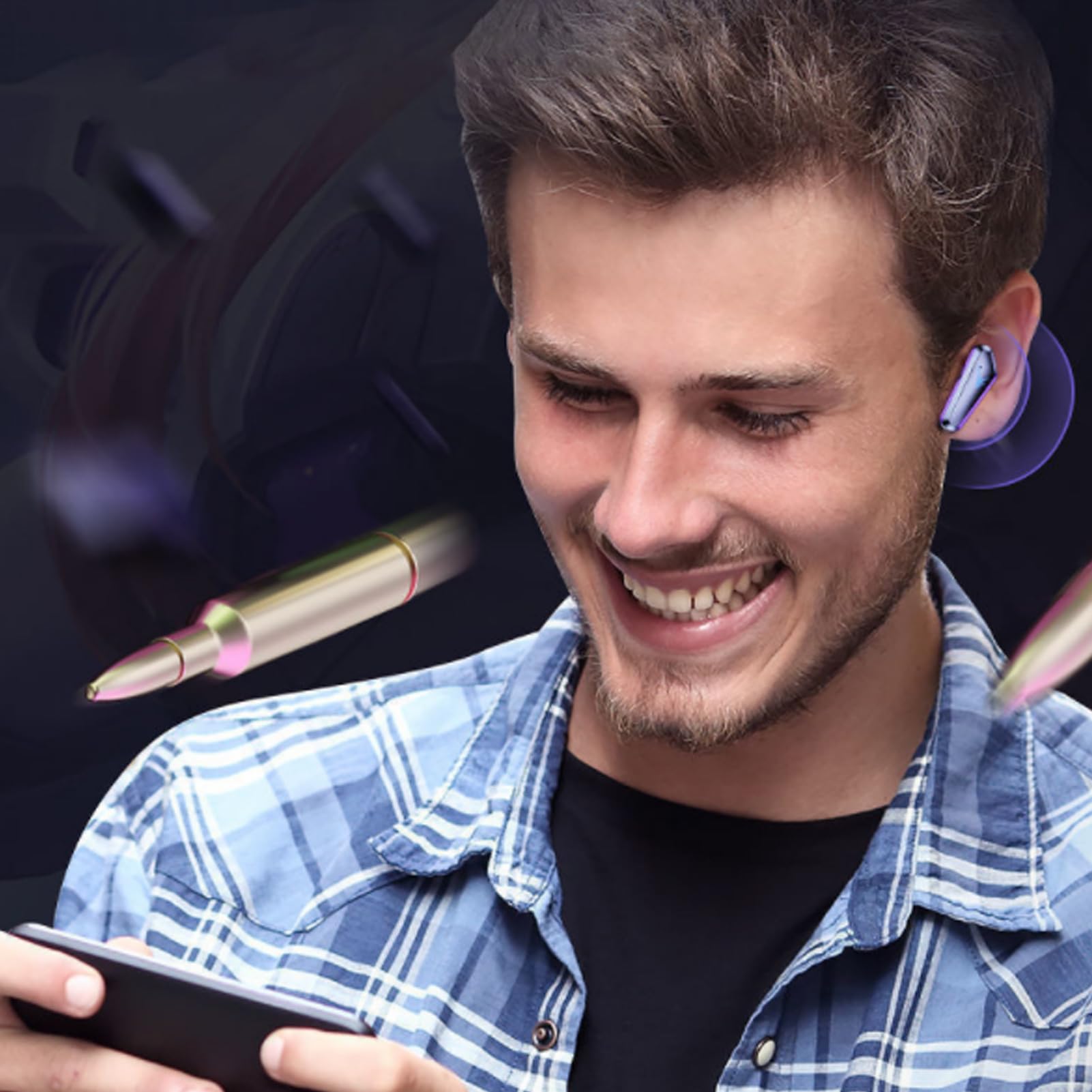 Auricolari Wireless In Ear Bassa Latenza, Wireless, Display di Batteria, | Auricolari da Per Donne, Uomini, Telefono, Lavoro, Palestra, Sport, con Bassa Latenza, Modalità Luce e Ricarica