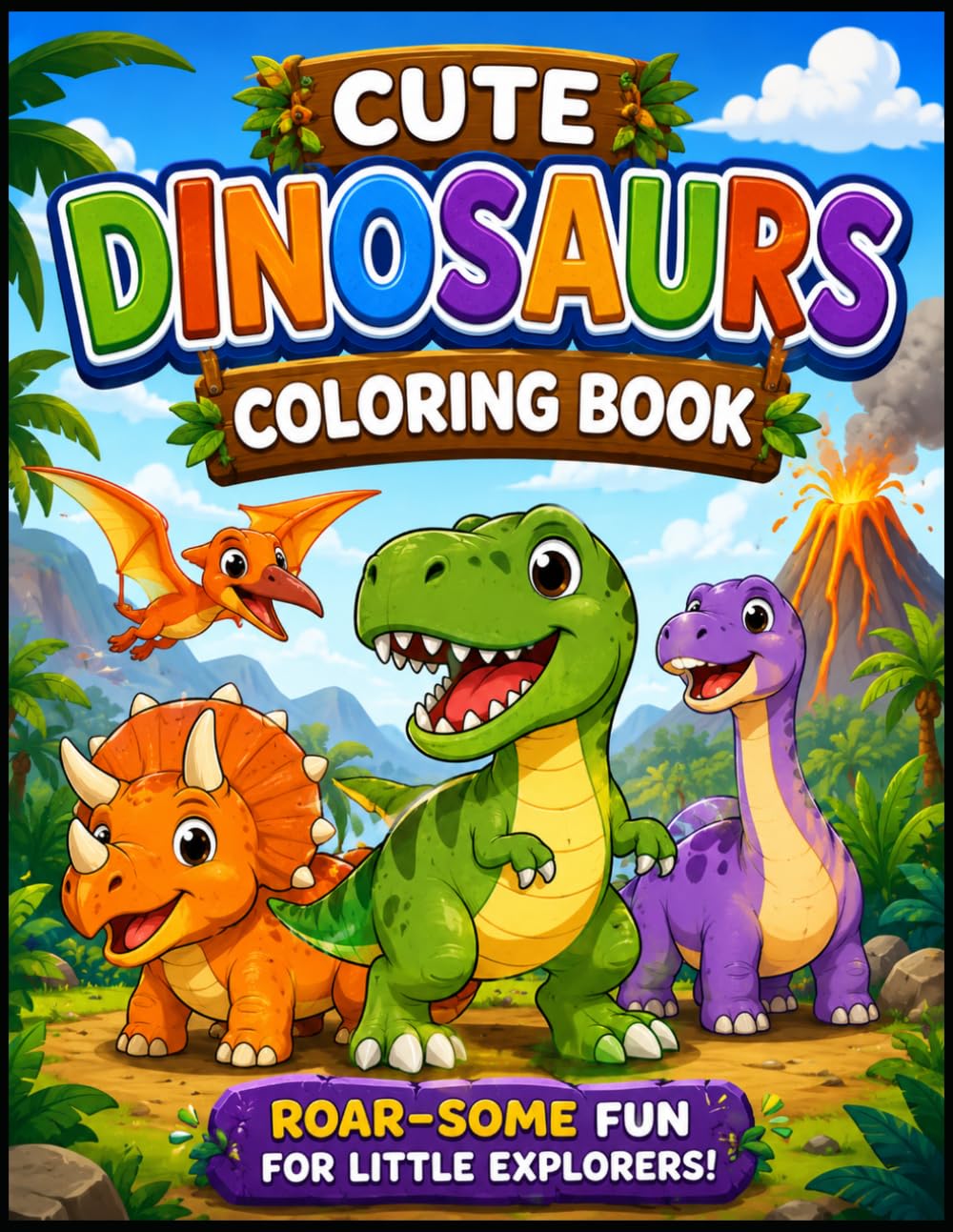 Cute Dinosaurs Coloring Book: Roar-Some Fun for Little Explorers! Cute Dinosaur Coloring Pages for Kids Ages 3–6 Featuring T-Rex, Triceratops, Stegosaurus, Velociraptor, Brachiosaurus, and More