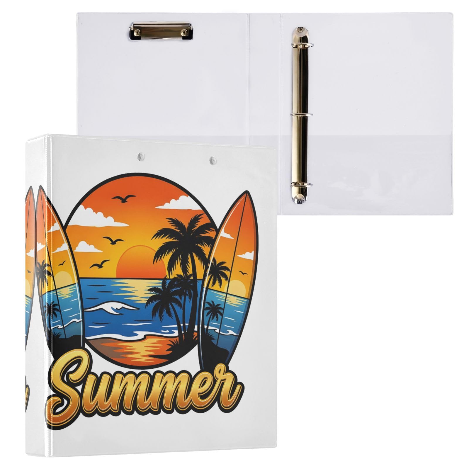 Raccoglitore a 3 anelli Sunset by The Seaside, 3,8 cm, contiene 200 fogli, 3 raccoglitori ad anelli con clip in metallo antiscivolo
