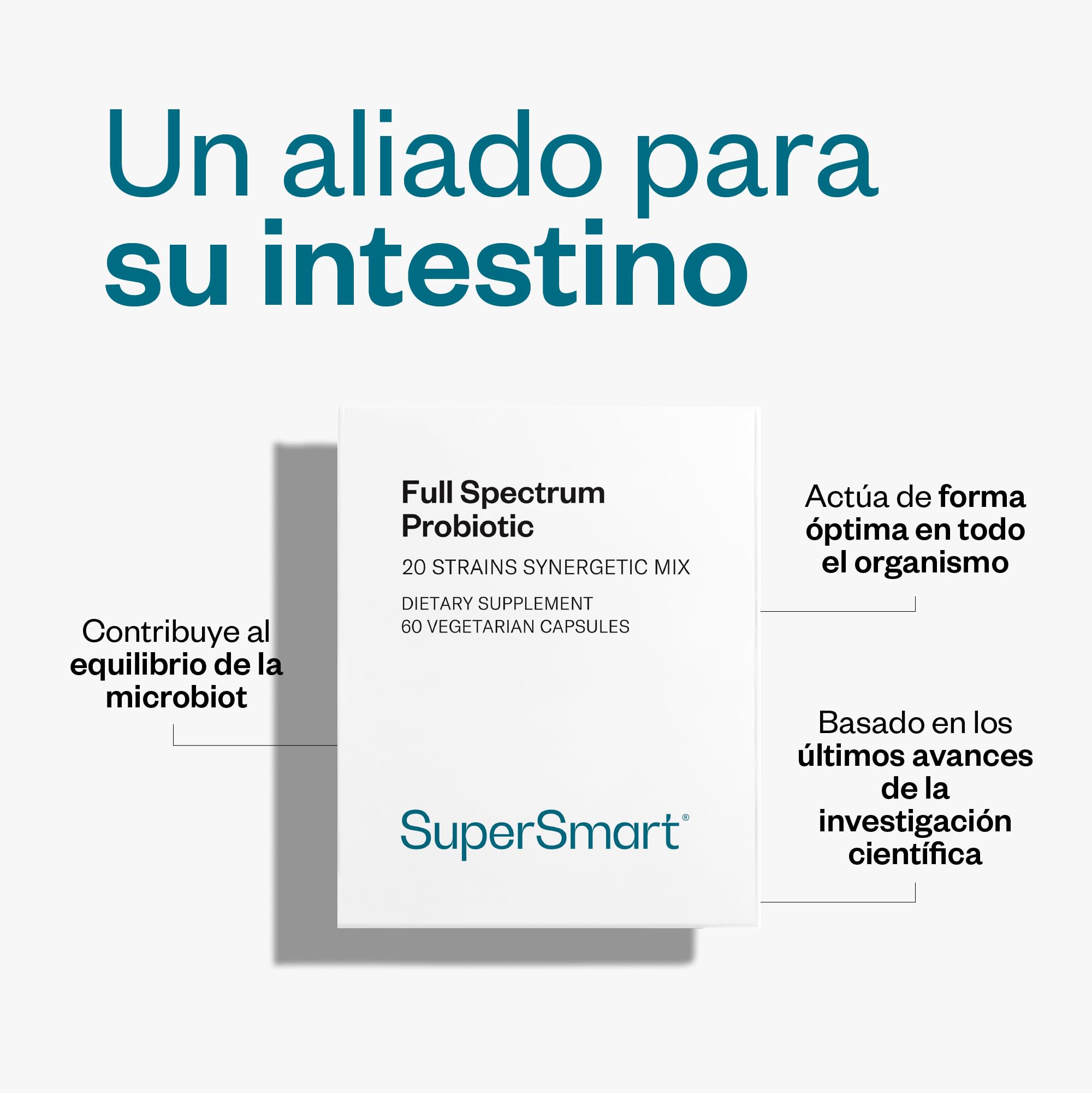 Full Spectrum Probiotic Formula - Sistema Digestivo - Vegano - SuperSmart | La Sinergía de Probióticos Definitiva - Ayuda a Proteger el Sistema Digestivo - Refuerza el Sistema Inmunológico