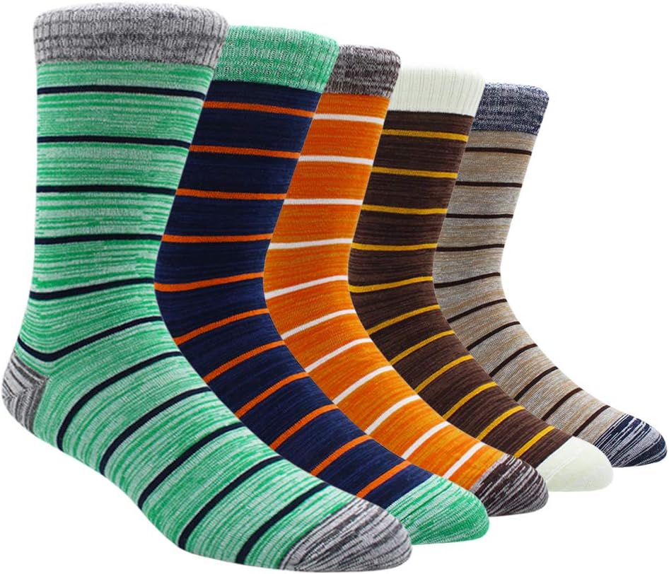 TOEJYJ Mens Fun Dress Socks, Pattern Funny Casual Socks Pack, Colorful Striped Cotton Novelty Socks Size 10-13
