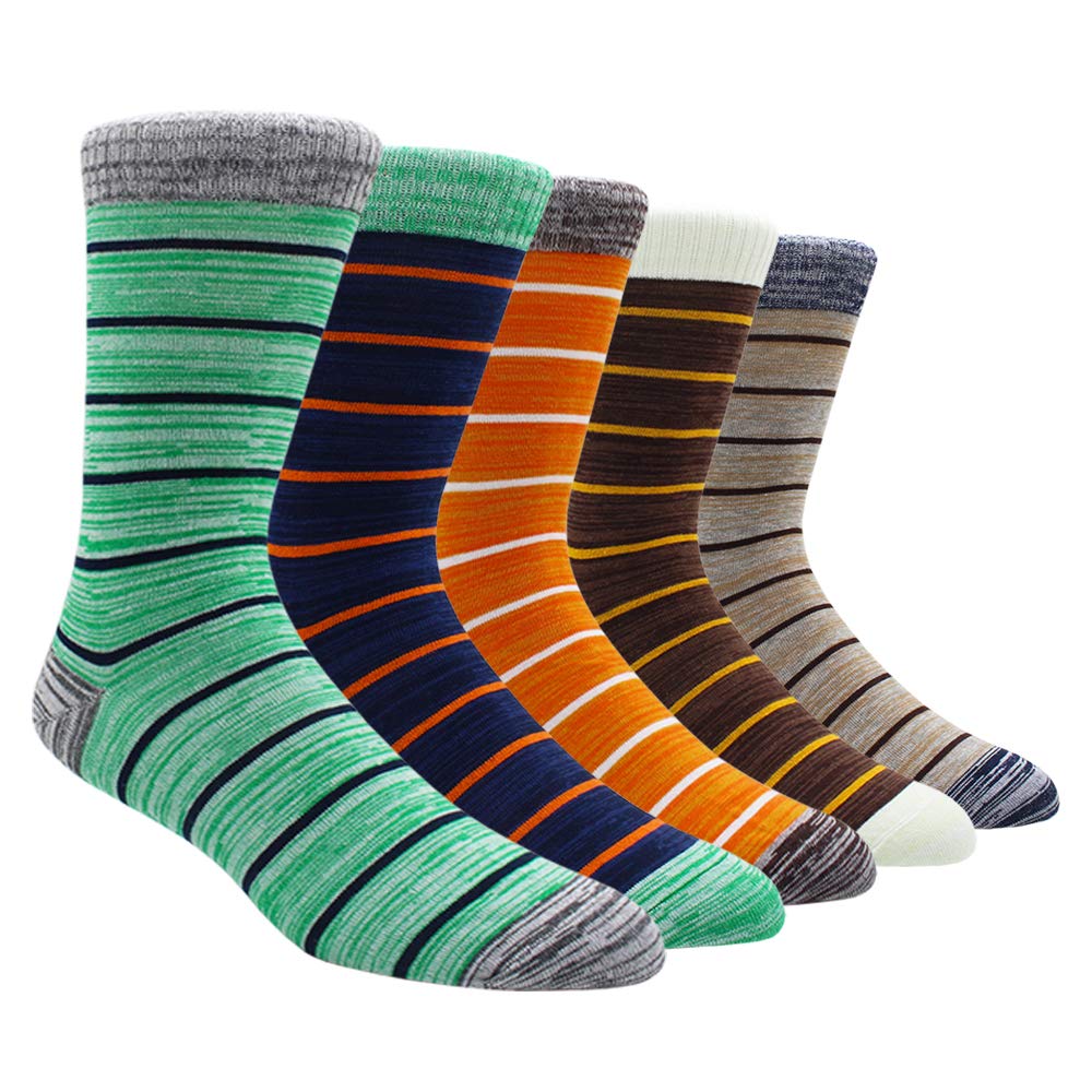 TOEJYJ Mens Fun Dress Socks, Pattern Funny Casual Socks Pack, Colorful Striped Cotton Novelty Socks Size 10-13