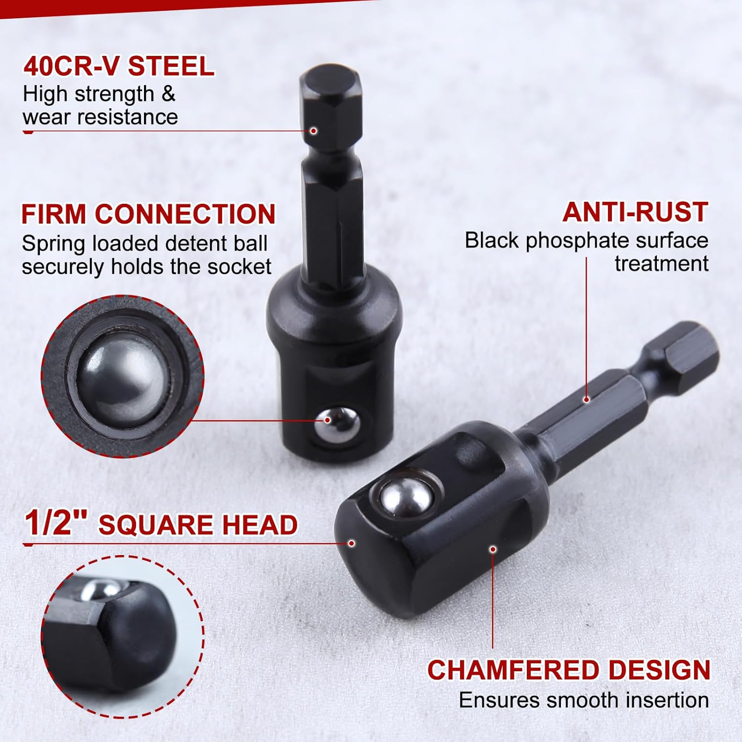 1/2" Impact Adapter Square Socket Bit, 10PCS 1/4" Hex to 1/2" Drive Drill Socket Adapter, Impact Socket Adapter Set for Impact Driver, Extension Socket Driver Bits