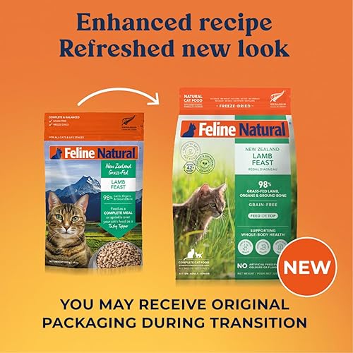 Miniatura 2 de Alimento para gatos seco de alta proteína de Feline Natural, dieta liofilizada con 98% carne, órganos y mariscos, sin guisantes, granos o aditivos