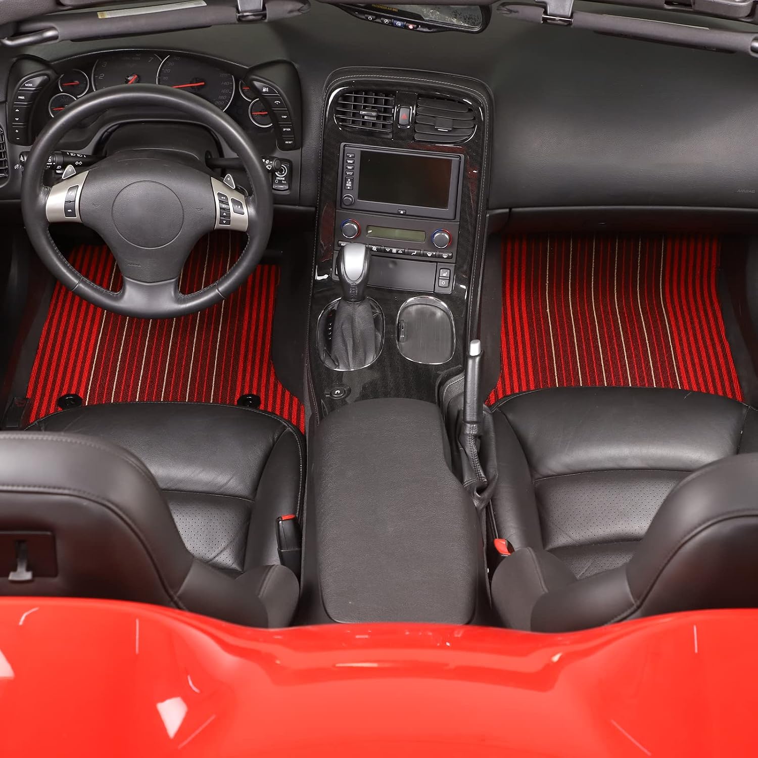 PIUGILH Front Floor Mats Compatible with Corvette C6 Z06 ZR1 2005-2013, All Weather Waterproof Anti-Slip Fiber & TPE Rubber Floor Protection Liners 2PCS, Red