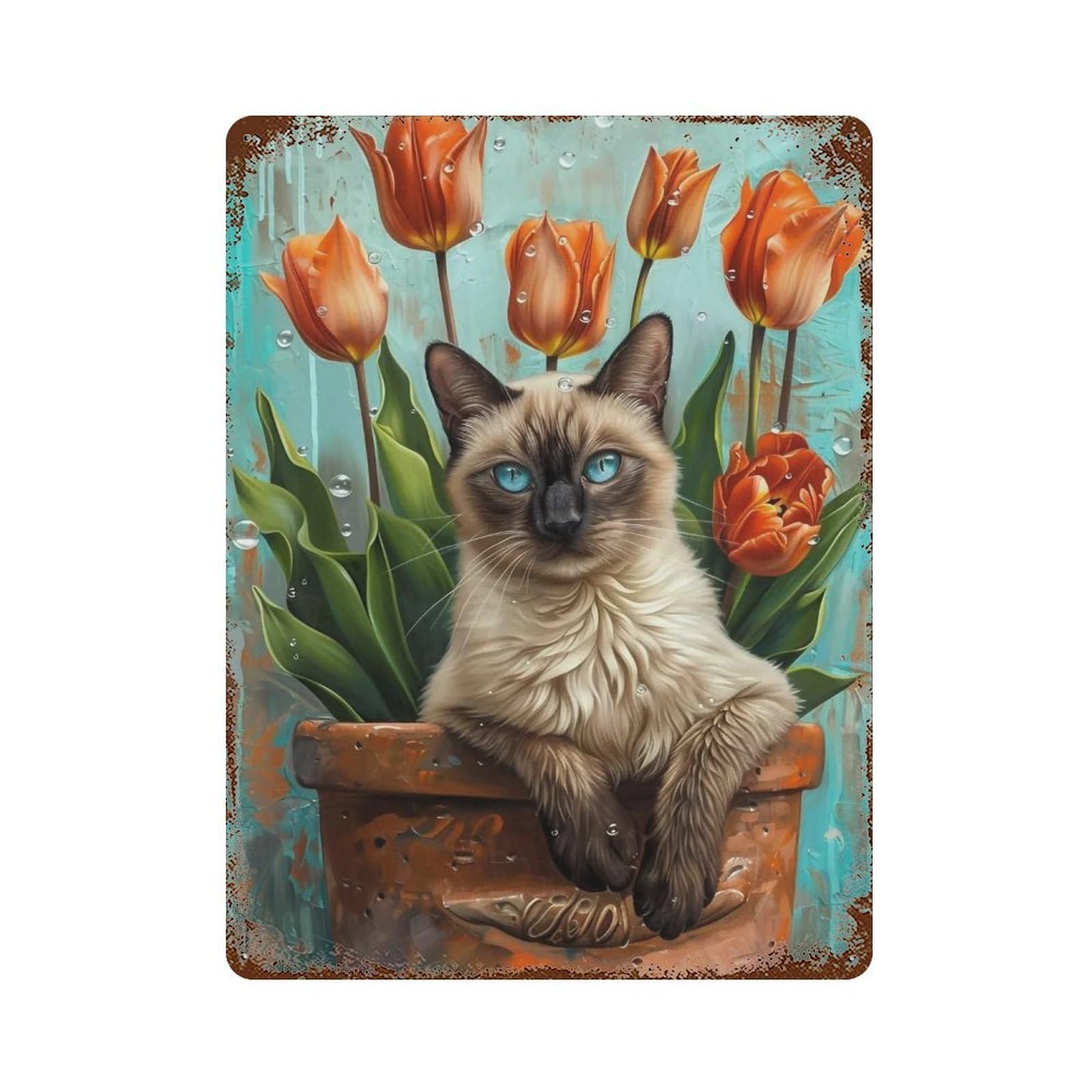 HDURYEYRYY Siamese And Tulips 03 Wall Retro Iron Vintage Art Metal Tin Sign Poster Modern Home Cofffee Club Art Bar Shop Decor 40x30cm