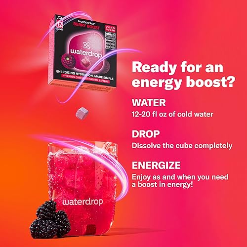 Miniatura 5 de Waterdrop Microenergy Berry & Mango Boost Mix - 24 cubos de hidratación con cafeína natural (90 mgporción), sin azúcar, veganos, enriquecidos con
