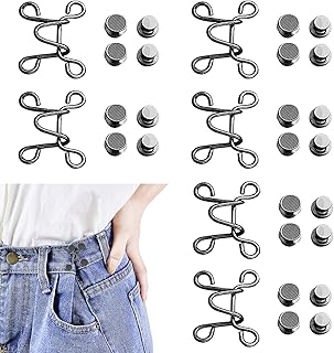 6 Set Pant Waist Tightener, Adjustable Waist Buckle Set, Jean Buttons Pins, No-Sewing Adjustment Clip to Size Down, Jeans Button Replacement Pant Clips for Women(Black