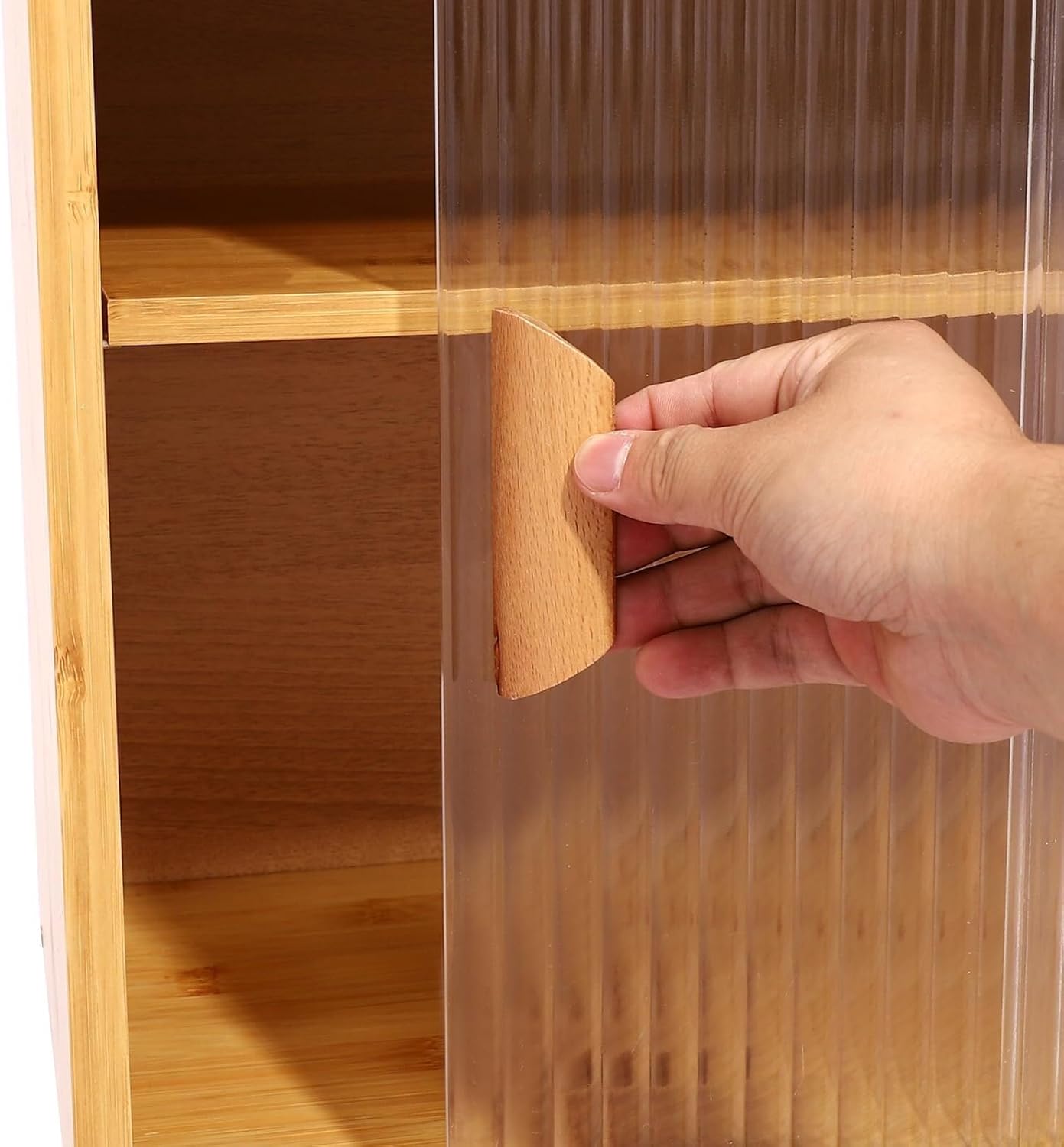 Adjustable Bamboo Wall Pantry Cabinet - Heavy Duty Sideboard with Tempered Glass Door & Countertop - Versatile Wall-Mounted Food Storage (77 cm)