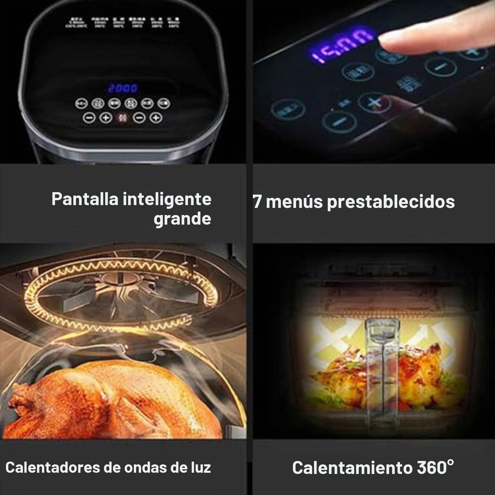 Freidora de aire de cristal de 1200W, 6L, Freidora de Aire de Cristal transparente con 7 modos preprogramados, freidora rápida sin aceite de 120-200℃