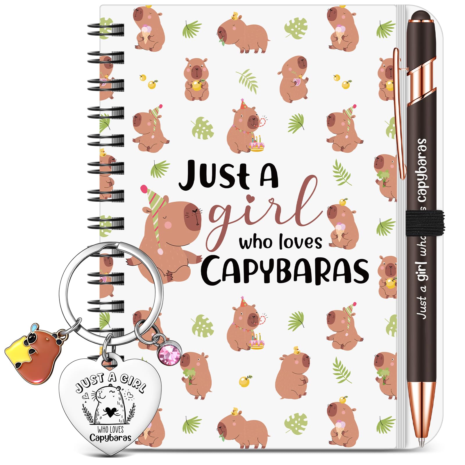 BBTO 3 Pièces Set Cadeau Capybara Bloc Notes Porte Clés Stylo à Bille