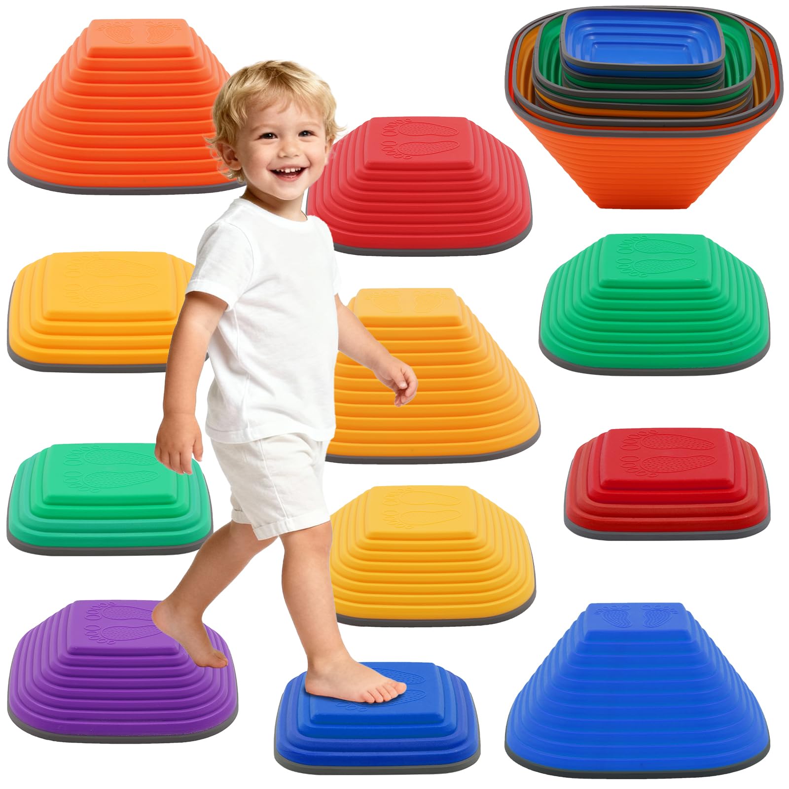 Sensory Balance Stepping Stones for Kids,11 PCS Durable Stackable Non-Slip Balance Stones,Obstacle Courses Toys Indoor & Outdoor to Boost Balance & Motor Skills,Gifts for Girls and Boys