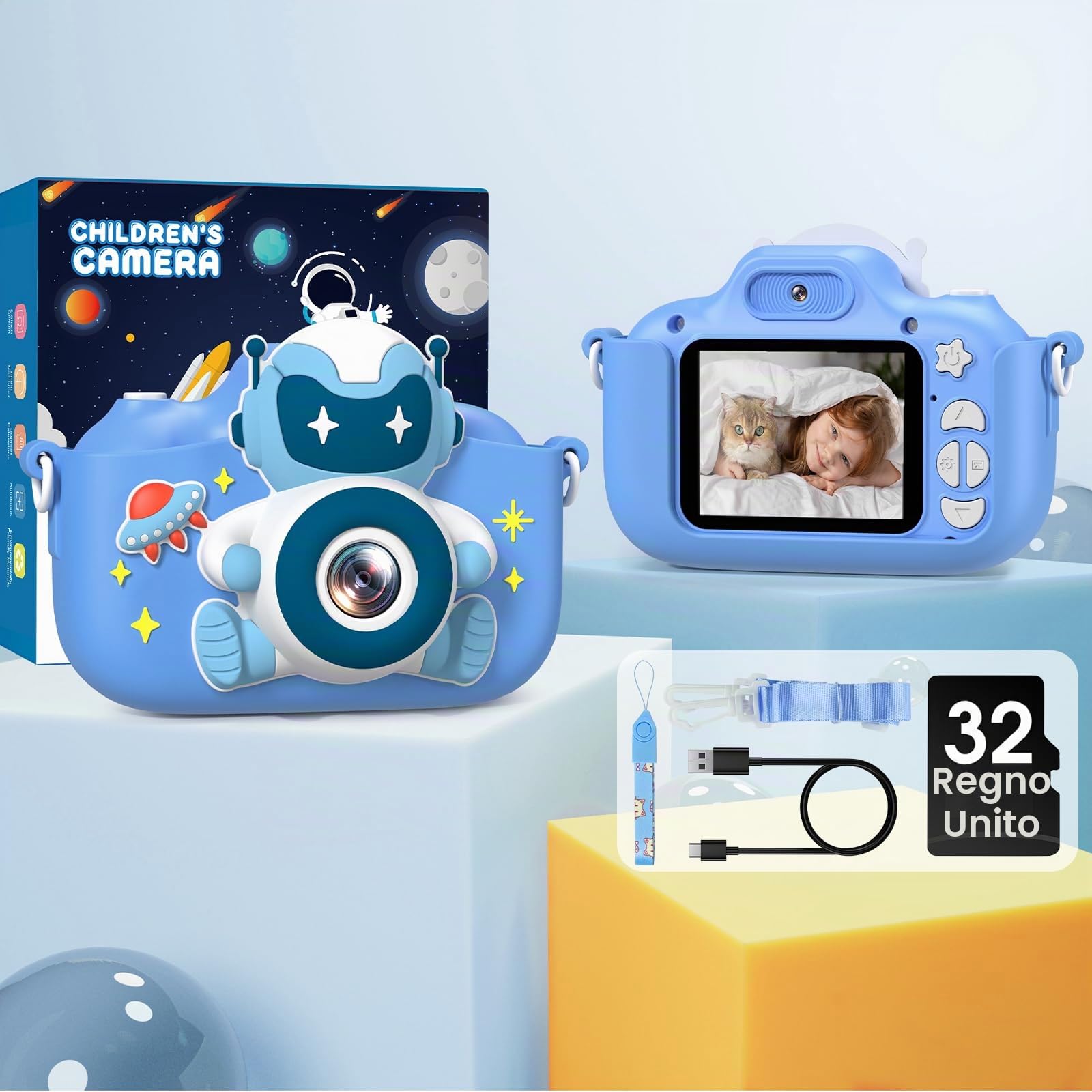 Gofunly Macchina Fotografica Bambini, 2.0 Pollici Mini Ricaricabile Fotocamera Digitale Bambini HD 1080P Selfie Videocamera con Scheda 32GB, Regalo Natale & Compleanno per Ragazze Ragazzi 3 a 12 Anni