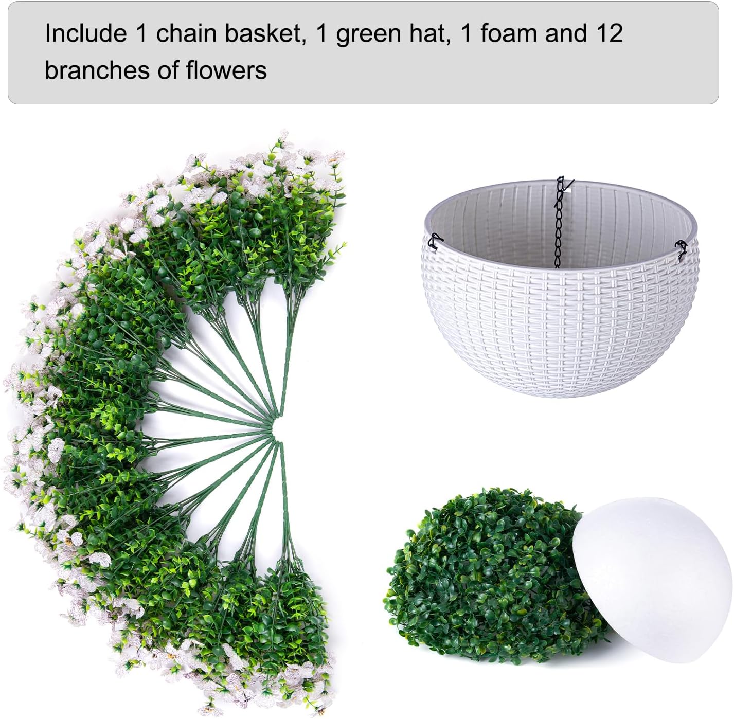 HyeFlora Artificial Fake Hanging White Flowers Plants Basket for Outdoor Outside Fall Winter, Faux Silk Daisy UV Resistant Look Real for Christmas Porch Patio Balcony Home Yard Decoration - Image 4