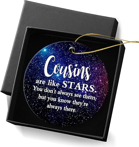 Adorno de Navidad 2023, recuerdo redondo, adorno para árbol de Navidad, 2.95 pulgadas con caja de regalo, los primos son como estrellas, siempre