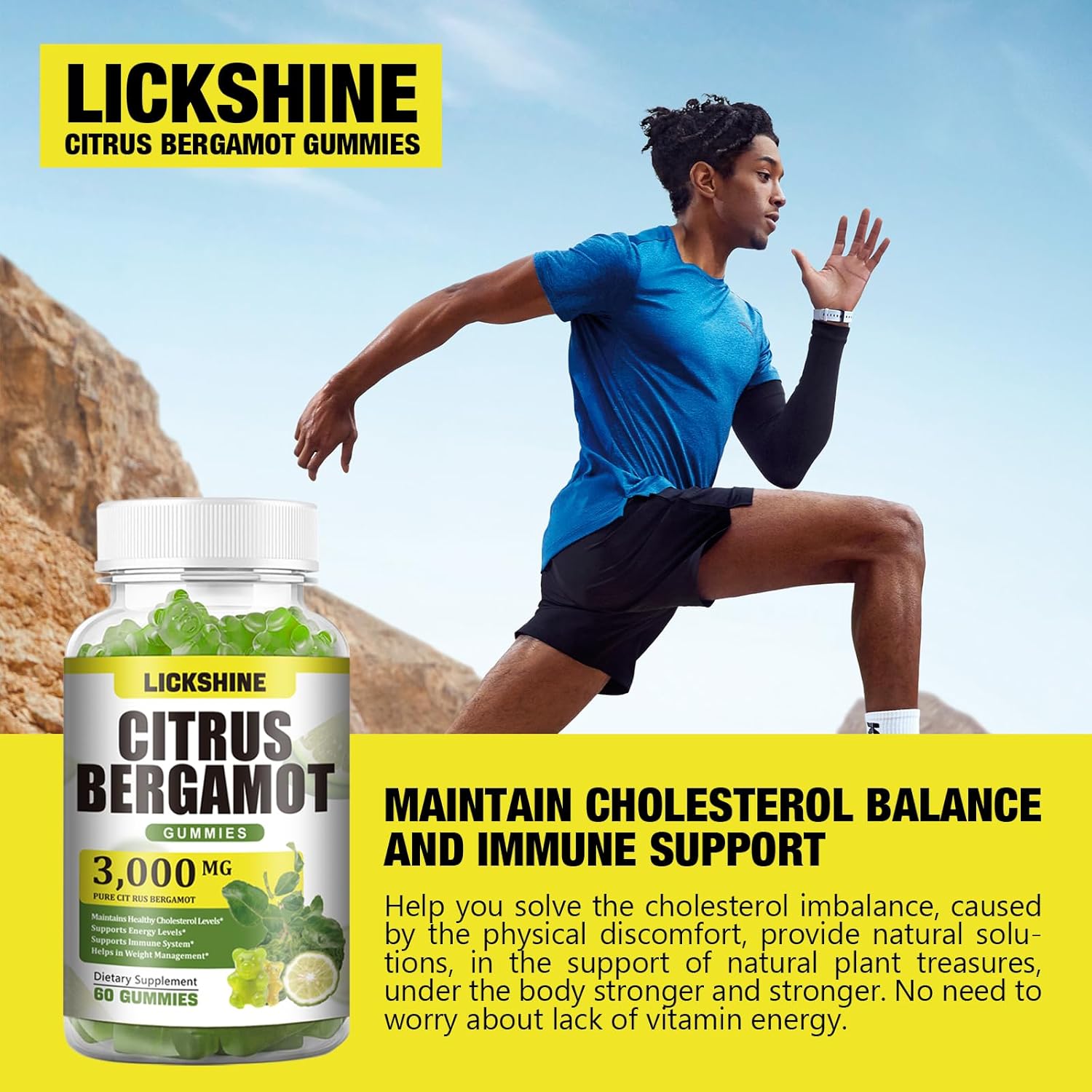 2 Pack 3000MG Citrus Bergamot Gummies - Citrus Bergamot Extract Cholesterol Lowering Supplement for Immune Support Anti-Aging, Hight Cholesterol Sugar-Free Vegan Lime Flavor 120 Cts - Image 6