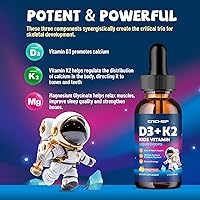 Vista 3 de Gotas de vitamina D3 K2 para niños, suplemento líquido con magnesio para absorción de calcio, salud de las articulaciones, dientes y corazón, sin