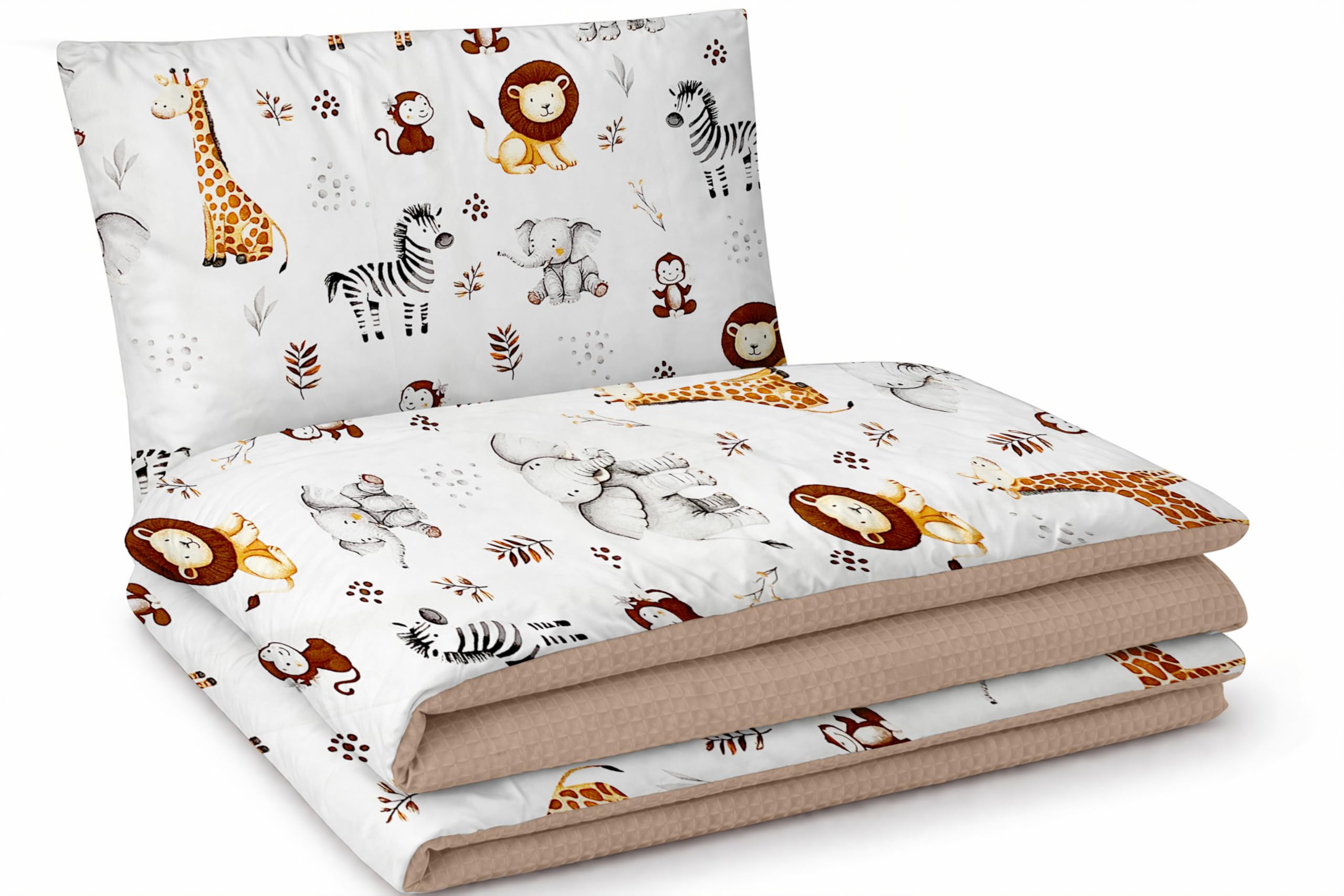Babynest Nestchen Baby Set für Neugeborene – 5-teilig – Kuschelnest aus 100% Baumwolle & Waffelpique – Babykokon tragbar – für Babybett, Kinderbett & Kinderwagen – OEKO-TEX - ZOO und Braun