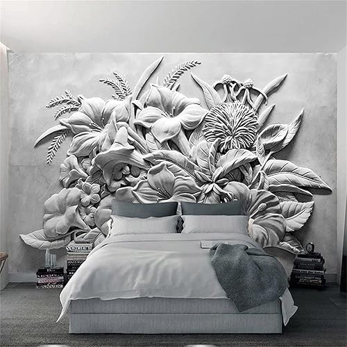 Miniatura 3 de Mural de pared con plantas tropicales de selva tropical, papel tapiz de hojas en relieve gris 3D, calcomanías de pared 3D, duraderas e impermeables,