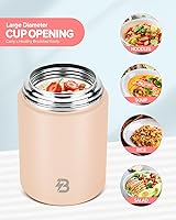 Vista 5 de Termo para alimentos calientes, recipiente de alimentos aislado de boca ancha de 17 onzas con cuchara y asa, lonchera caliente de acero inoxidable