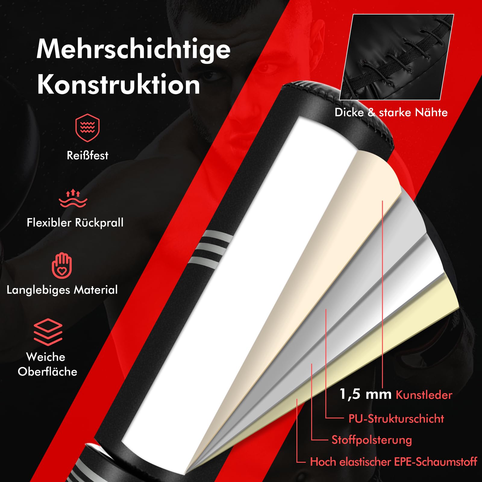 COSTWAY Boxsack stehend, 170 cm Schwerer Box Sack mit gefülltem Ständer, Standboxsack aus Kunstleder mit Saugnapf, Kickboxsack für Kinder, Jugendliche & Erwachsene, Boxing Trainer für Zuhause