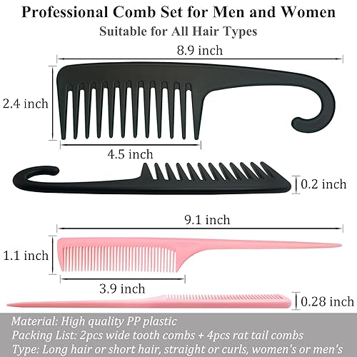 Miniatura 10 de Paquete de 2 peines desenredantes de dientes anchos para cabello rizado, antiestático de alta calidad, resistente al calor, con peine de ducha y