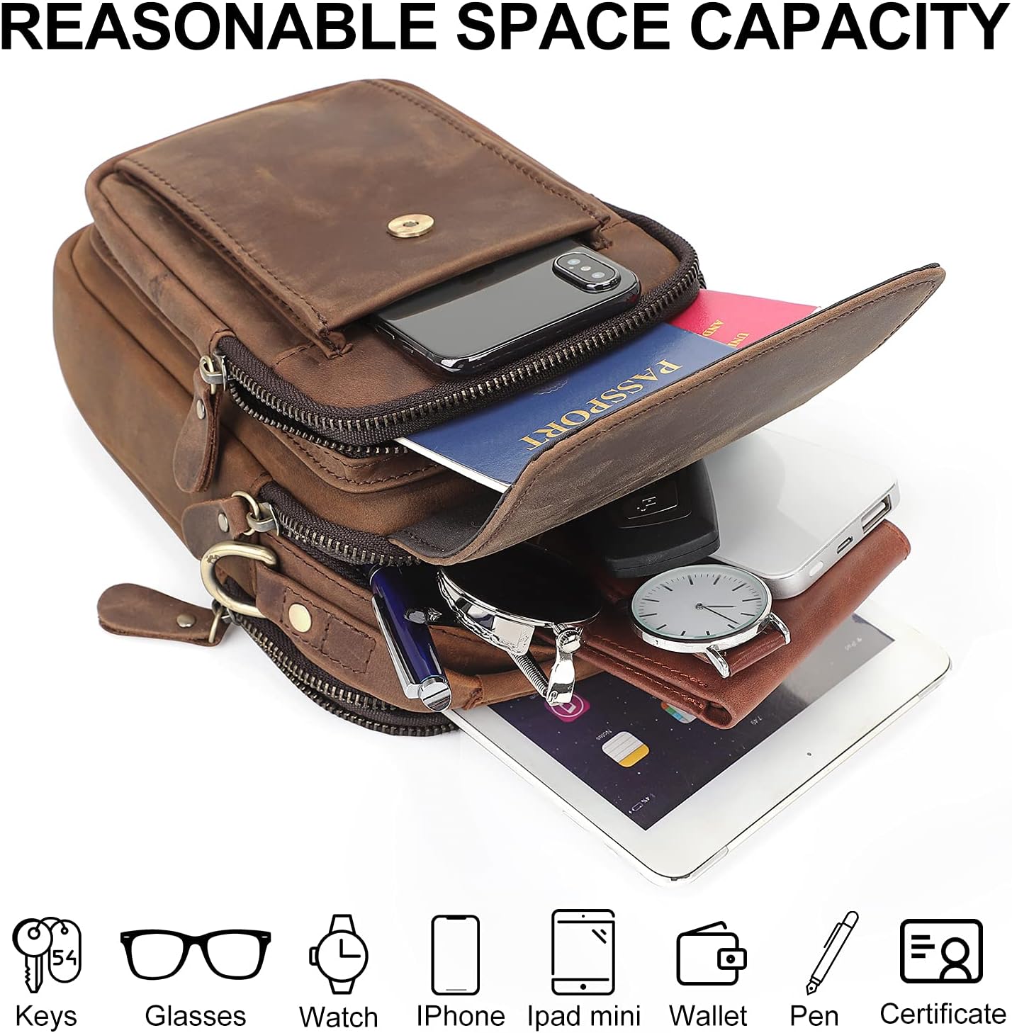 Augus Leather Small Messenger Bag For Men Crossbody Handbag Shoulder Sling Travel Bags for Men Purse Daypack Magnetic Buckle - Image 5