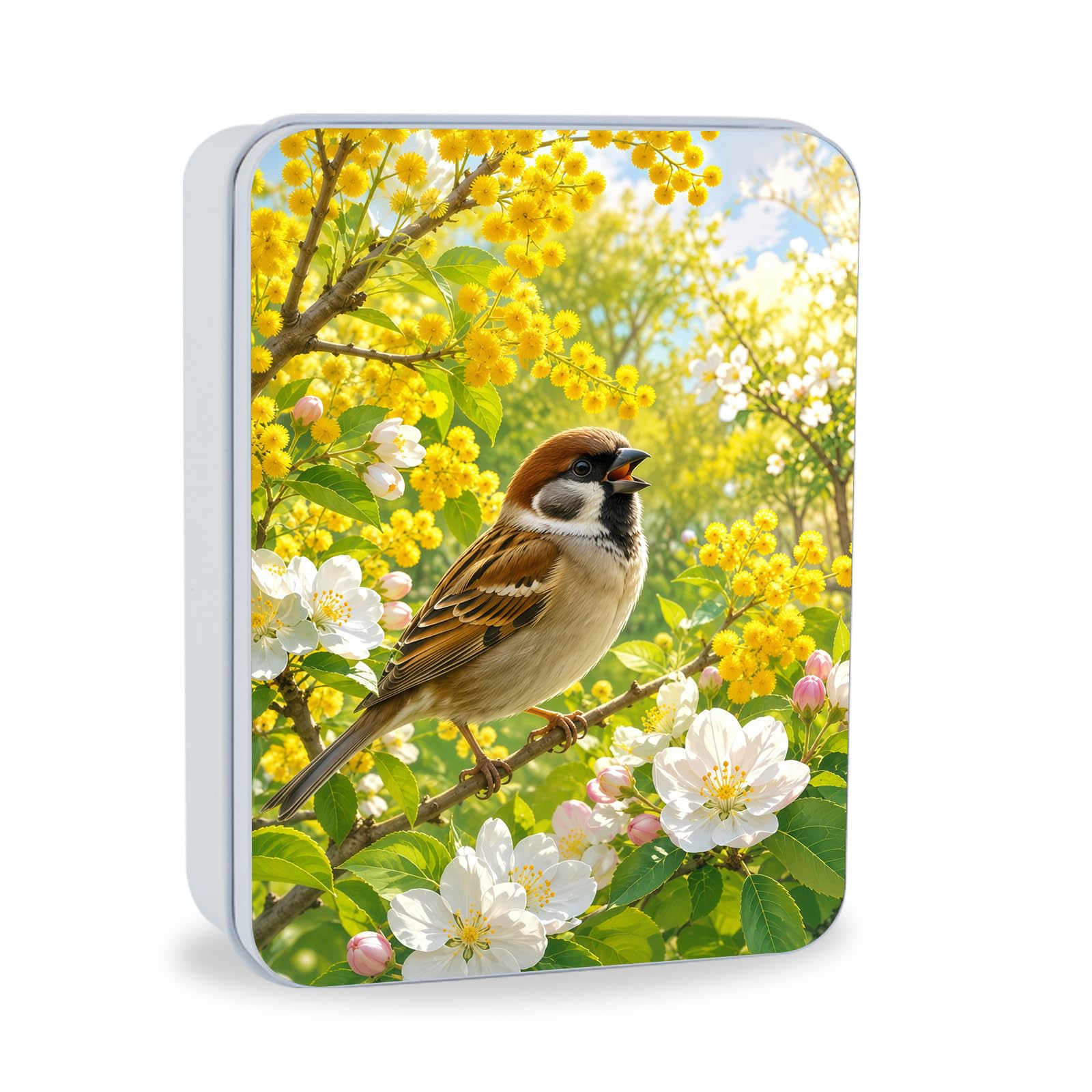 Decorative Metal Tin Box with Lid,Sparrow Yellow Flower Organizer