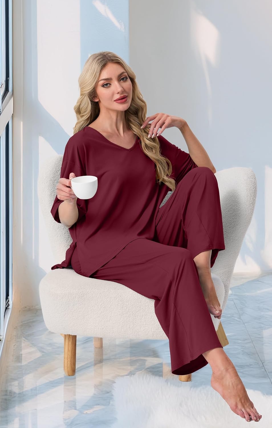 PrinStory Womens Pajama Sets Short Sleeve Pajamas Set 2 Piece Pjs Sets for Women Comfy Loungewear with Pockets - Image 4