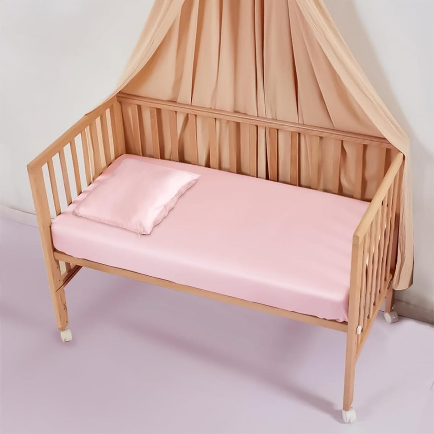 Organic Silk Crib Sheets for Baby - 22 Momme Mulberry Silk, Hypoallergenic, Fitted Crib Sheet Set for Baby Girl & Boy, Oeko-Tex Certified, Soft on Baby Hair, Natural Silk (Not Satin) (Pink)