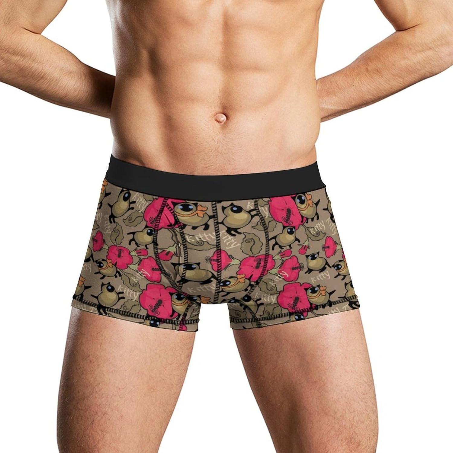Cute Siamese Cat And Flowers Mens Boxer Briefs Breathable Underwear Trunks Short Pants