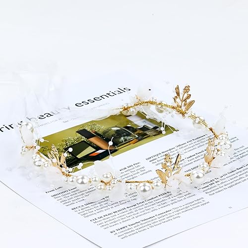 Miniatura 8 de inSowni 3 diademas de flores para niña, perlas, diamantes de imitación, hojas, flores, coronas de novia, tiaras, coronas con cinta, tocados de vid