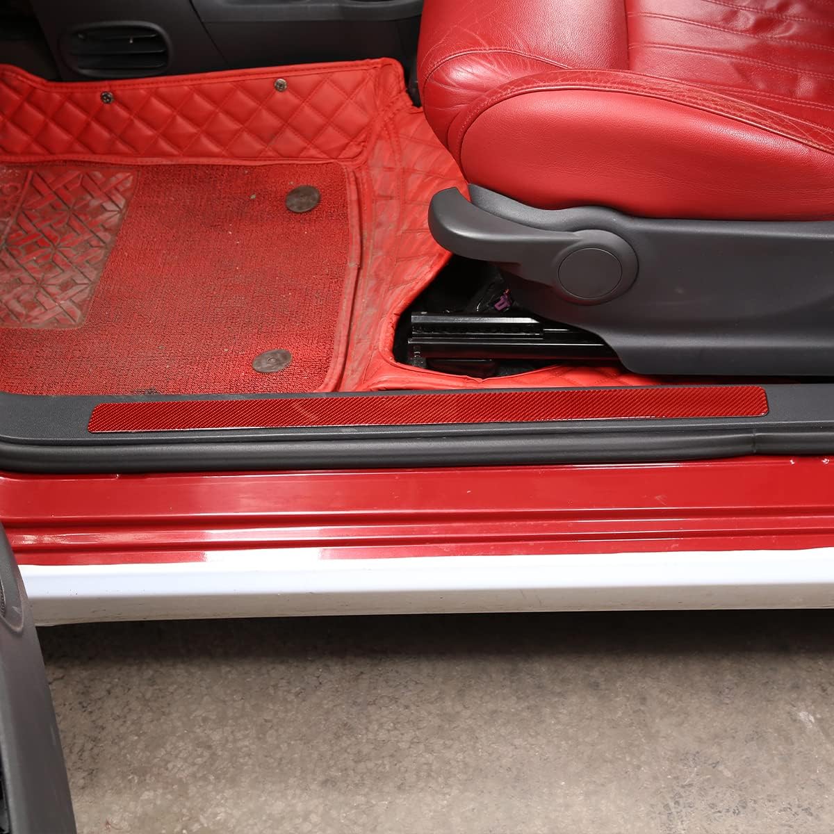 Compatible with Fiat 500 2010 2011 2012 2013 2014 2015 2016 2017 2018 2019 2020 2021 2022 Soft Carbon Fiber Car Internal Door Sill Trim Strip Stickers Interior Car Accessories (Red Carbon Fiber)