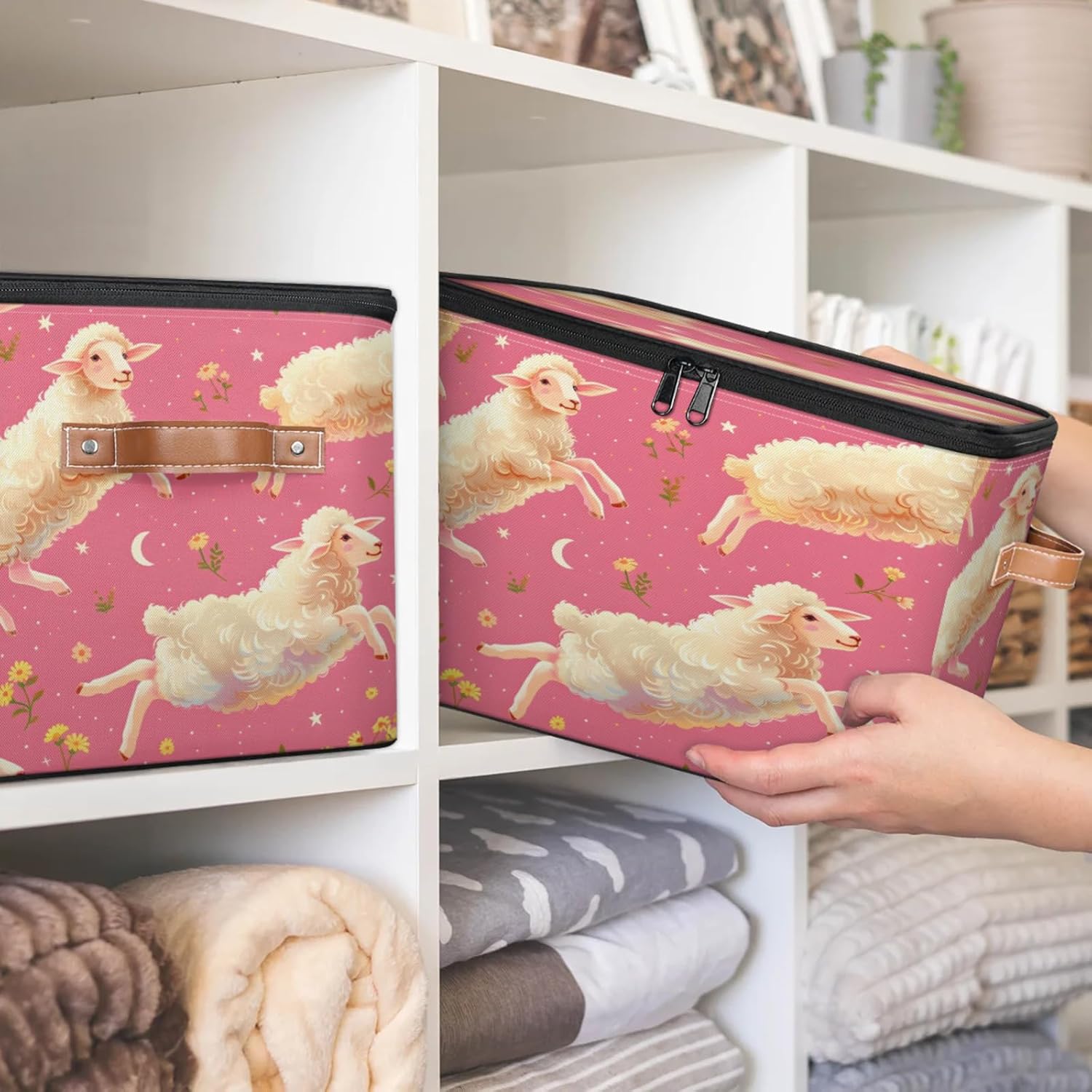 2-Pack Storage bins with lids - 26 quart organizer bins - Collapsible fabric storage bins with sturdy handles and double zipper tops - Versatile for home, toys, dorm rooms