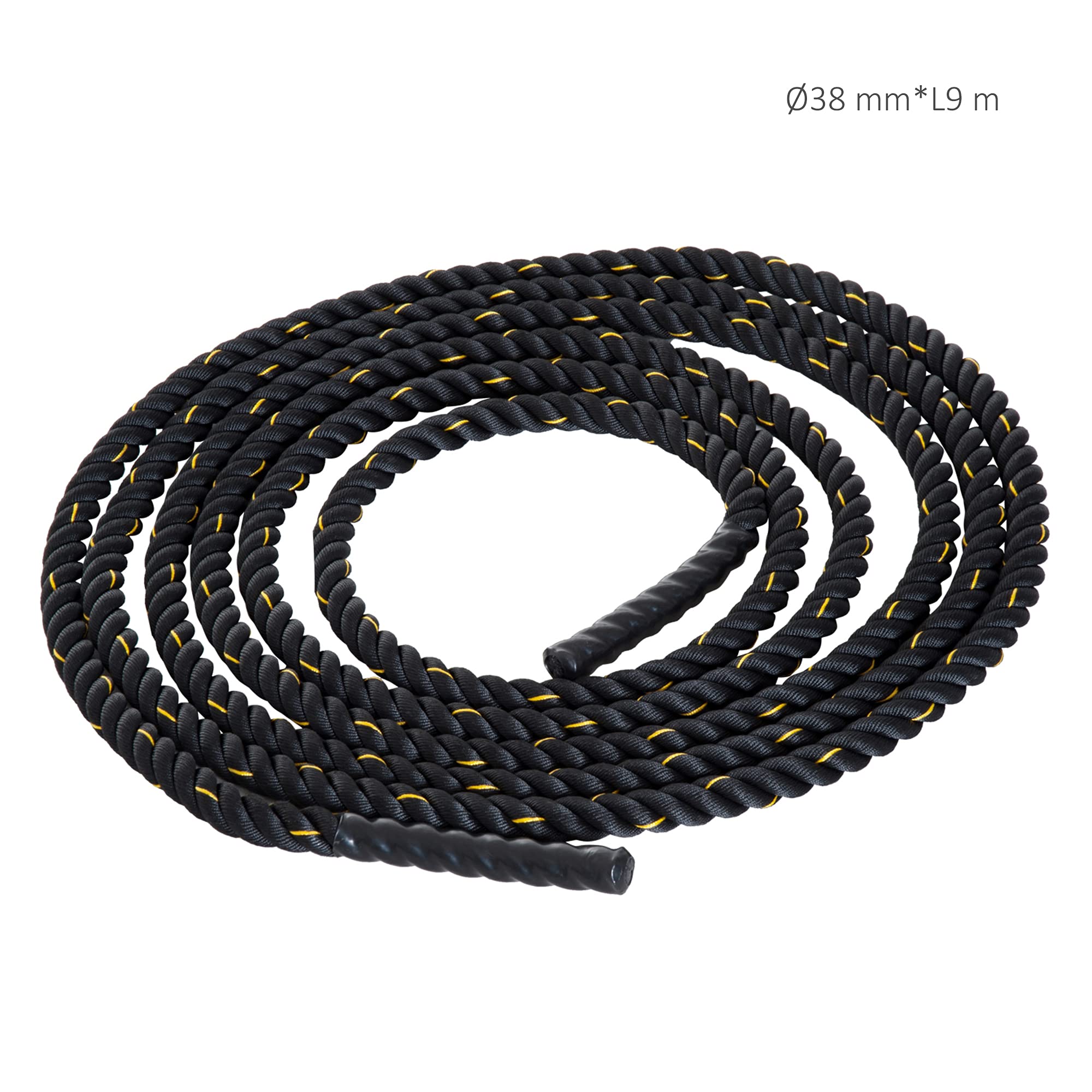 HOMCOM Battle Rope Ø38mm x 9 m Trainingsseil Fitnessseil Schlachtseil für Kraftausdauer & Muskelaufbau Schwarz+Gelb