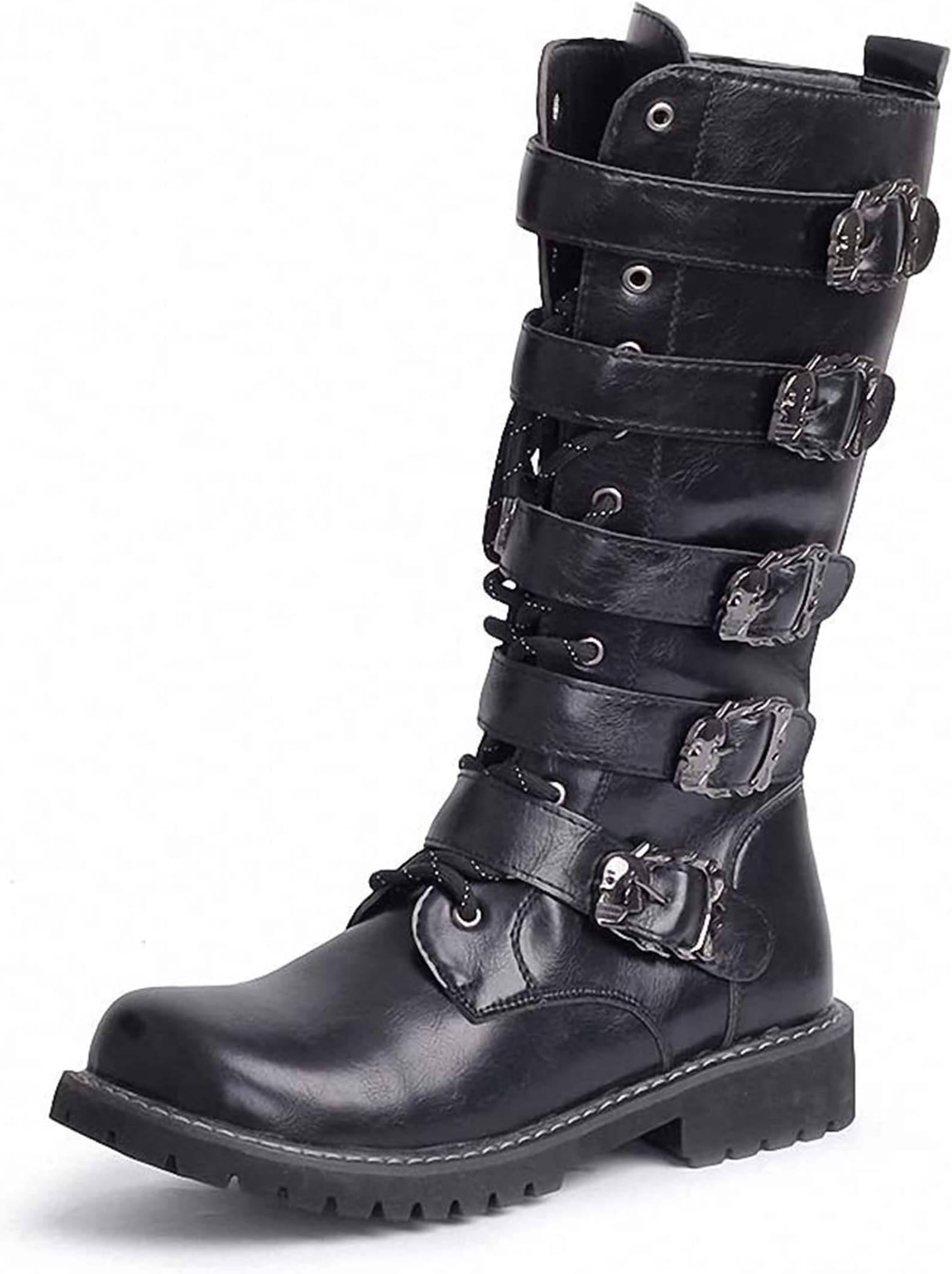 Mens Backpacking Boots Army Boots Men High Military Combat Boots Metal Buckle Punk Mid Calf Male Motorcycle Boots Lace up Men's Shoes Rock
