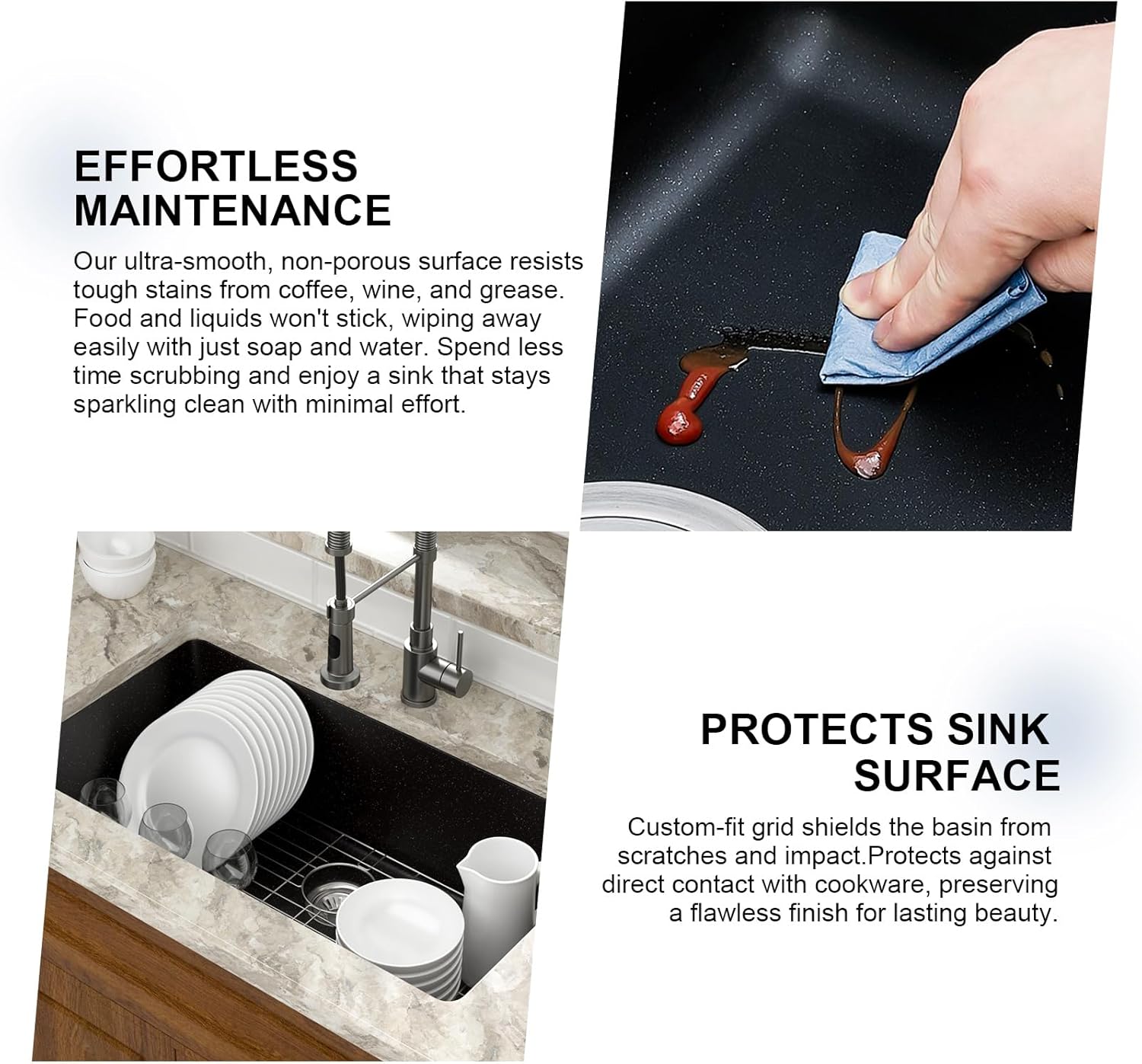 Mocoloo 33 Inch Granite Composite Kitchen Sink - 33 x 19 inch Black Undermount Kitchen Sinks, Matte Black Quartz Single Bowl Under Counter Sink